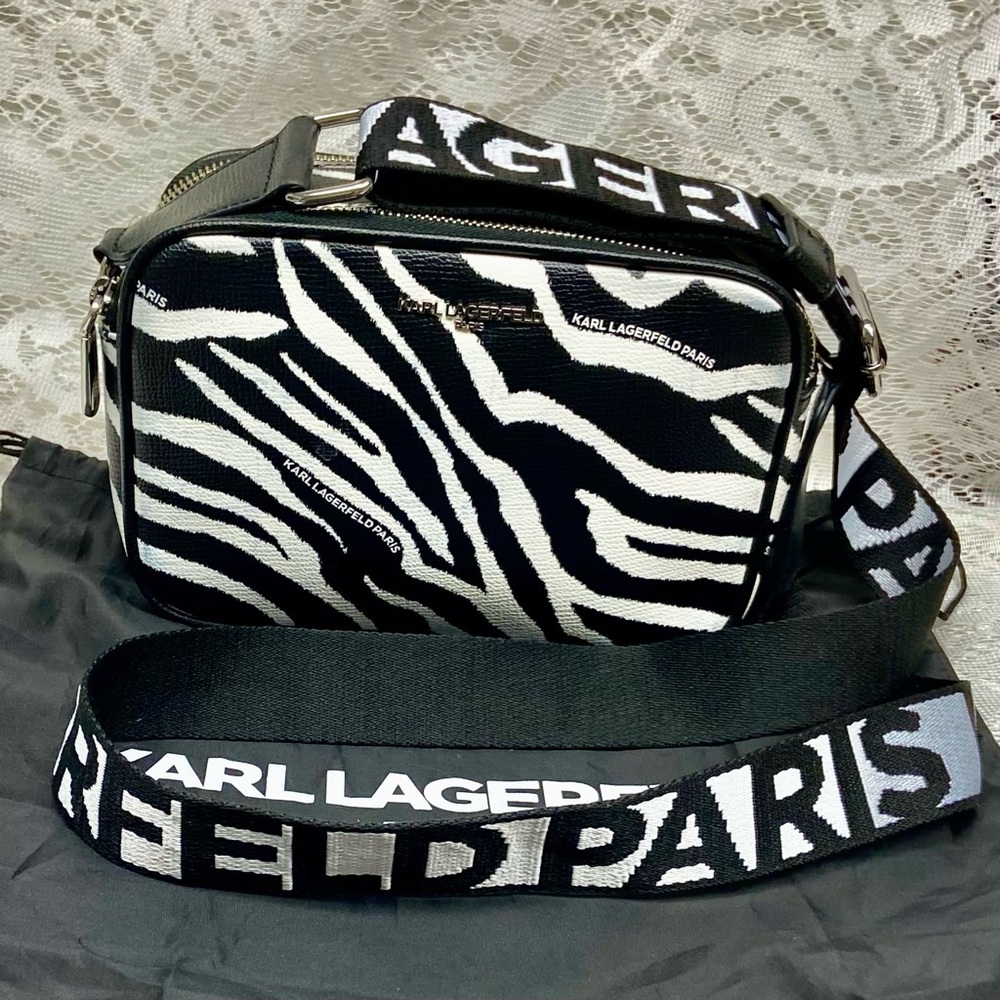Karl Lagerfeld Black-White Zebra Adjustable Shoulder-Crossbody Bag 9inx6inx3in